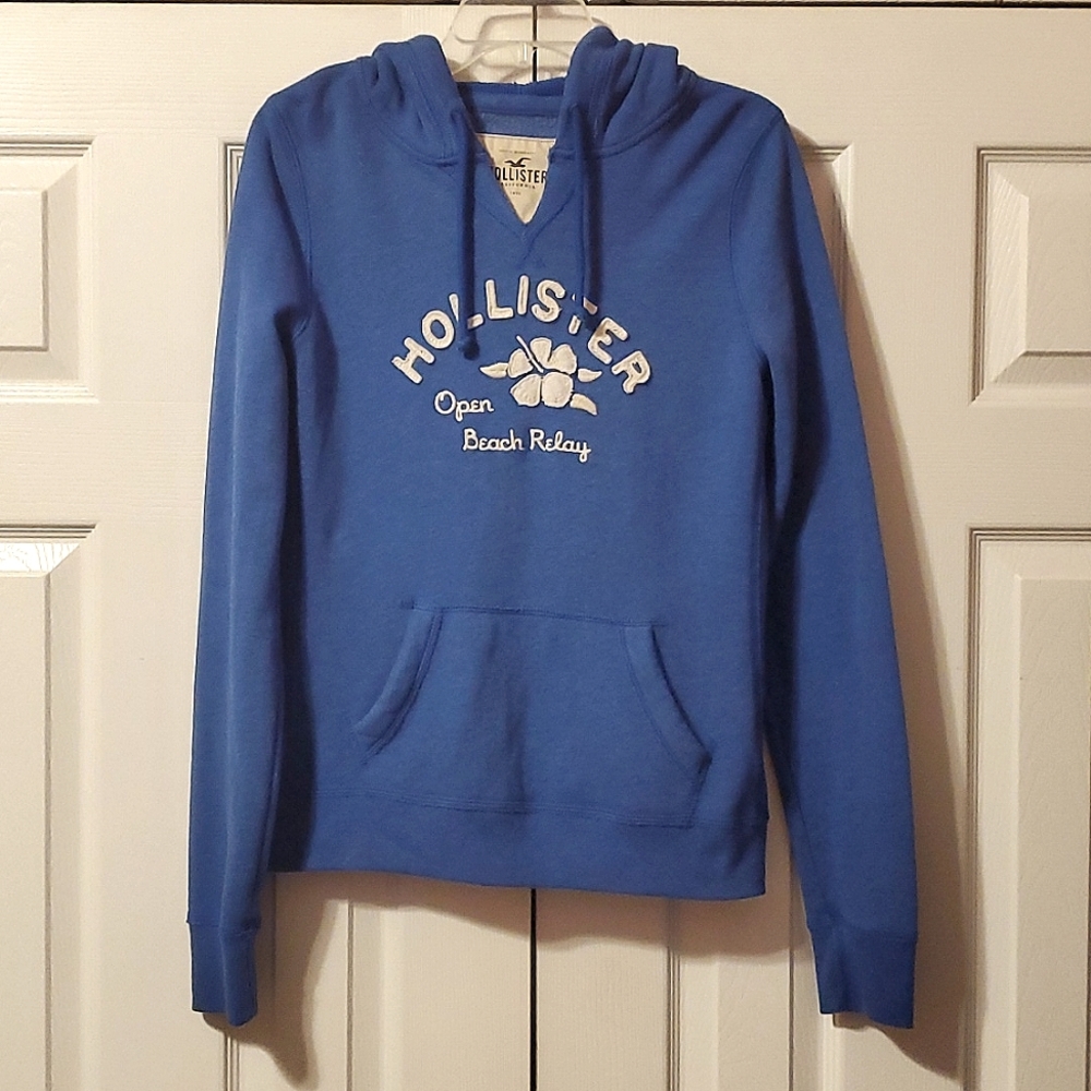 EUC Hollister Women's Large Super Soft Heather Blue Vneck Beach Hoodie - Picture 1 of 3